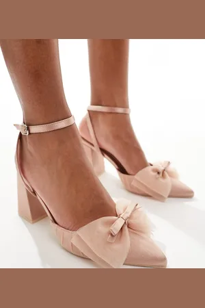 Be Mine Bridal Jomi block heeled shoes with bow in blush