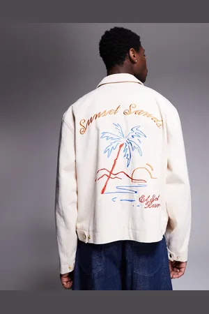 ASOS Oversized embroidered harrington jacket in ecru
