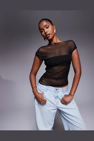 Missyempire Mesh panel asymmetric top in