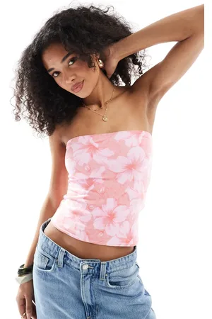 Hollister Foldover tube top in coral floral