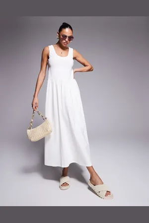 ASOS Ruched scoop smock midi dress in off