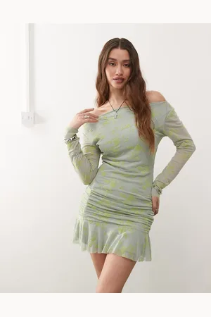 COLLUSION Soft slinky long sleeve dress in mint