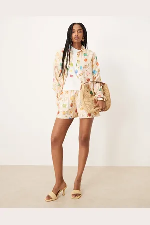 Never Fully Dressed Multi-colour shell print shirt co-ord in cream