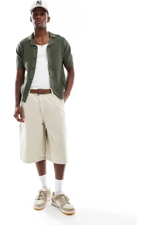 Bershka Baggy denim worker short in ecru