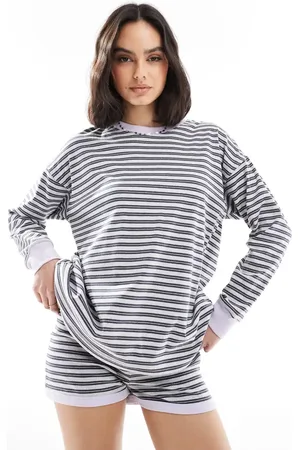 Cotton On Cotton On striped long sleeve lounge co-ord top in and grey