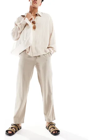Threadbare Linen mix relaxed trouser in stone