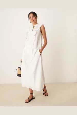 Y.A.S Full broderie detail midi skirt co-ord in