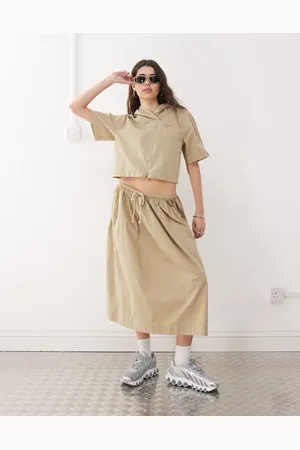 COLLUSION Tie low rise maxi skirt in stone