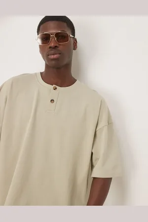 ASOS Oversized dropped shoulder short sleeve henley in ivy
