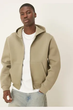 ASOS Oversized boxy heavyweight scuba zip through hoodie in khaki