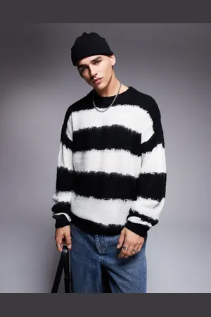 Hugo Blue Somi oversized knitted striped jumper in and white
