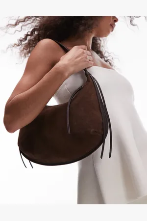 & OTHER STORIES & small shoulder curved suede tote bag with leather fringe trims in