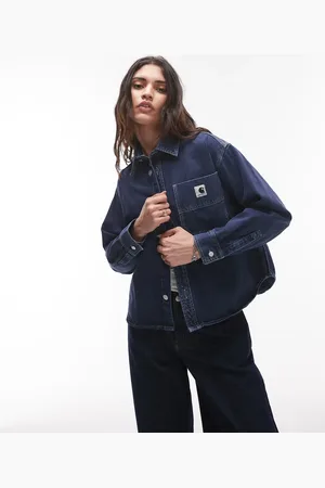 Carhartt Georgia stone dyed denim shirt in dark wash blue
