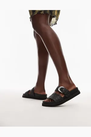 Topshop Kady raffia flat sandal with buckle in