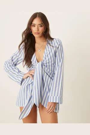 ASOS Tie front beach shirt dress in stripe