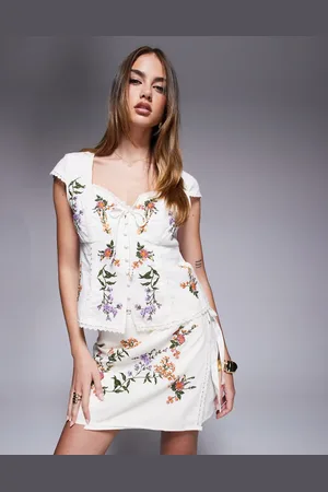 River Island Corset floral embroided top co ord in