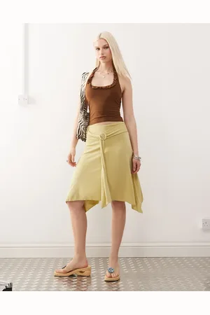 COLLUSION Belted midi skirt in lime
