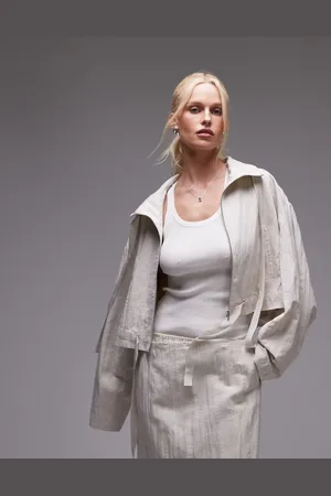 MANGO Capsule crushed rami zip through jacket co-ord in ivory