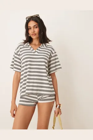 ASOS Short sleeve rugby collar top co-ord in mono stripe