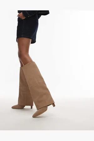 Bronx Jad-Ey foldover knee boot in sand suede