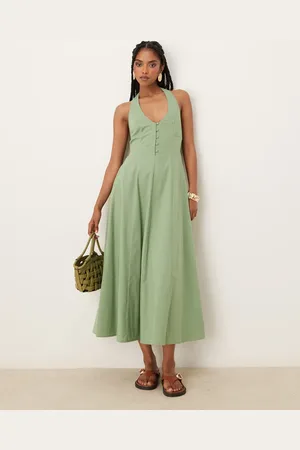 ASOS Halter midi dress with godet hem in pistachio