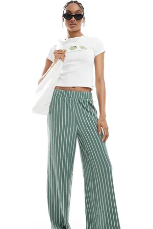 ONLY Wide leg textured trouser in stripe