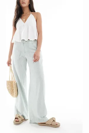 Hollister Low rise linen super baggy trousers green and stripe