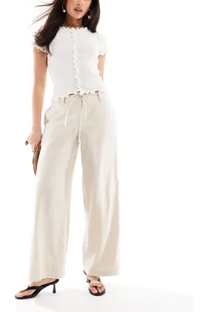 Hollister Low rise linen super baggy trousers in oatmeal