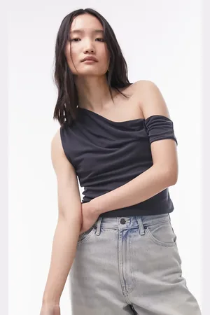 Topshop Cupro draped off the shoulder top in slate