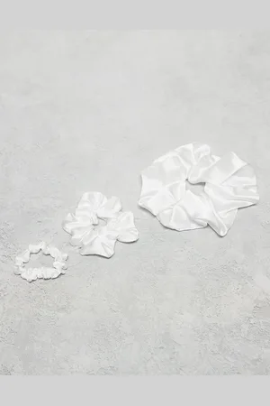 ASOS Pack of 3 satin scrunchies in ivory