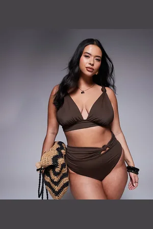 ASOS ASOS DESIGN Curve Nina knot bikini top in chocolate