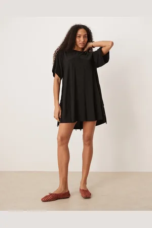 ASOS T shirt swing dress with fringe back detail in