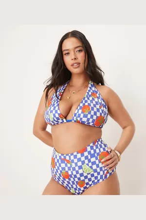 ASOS ASOS DESIGN Curve Lucy chilli print with check high waist bikini bottom