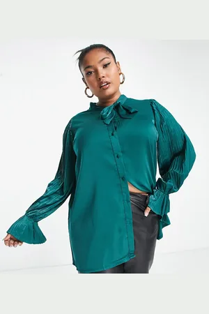 Yours Pleat sleeve pussybow blouse in