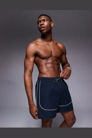ASOS Swim shorts in mid length in with contrast white binding