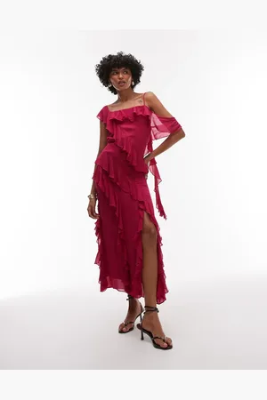 & OTHER STORIES & maxi slip dress with tiered ruffle detail and low tie back in