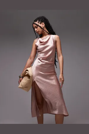 & OTHER STORIES & sleeveless hammered satin midaxi dress with drape detail and thigh split in light