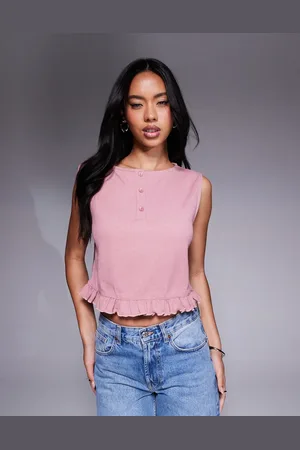 ASOS Sleeveless waffle top with frill hem in