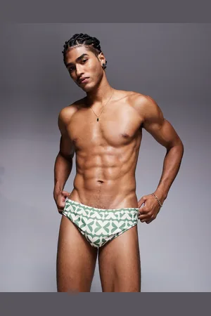 ASOS Swim brief in and white geo print