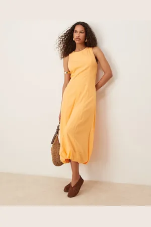 MANGO Drape hem midi dress in papaya