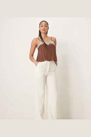 ASOS Tall relaxed straight leg trousers with linen in off