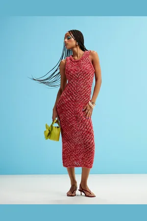 & OTHER STORIES & crochet knitted maxi dress in pink and twist