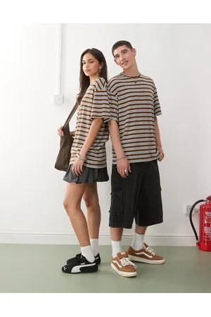 COLLUSION Unisex t-shirt in brown stripe