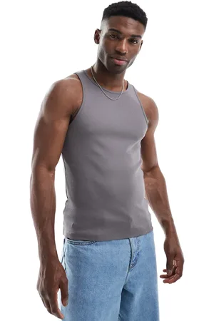 ASOS Muscle fit rib vest in charcoal