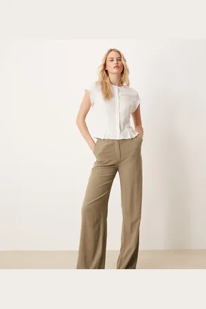ASOS Tall relaxed straight leg trousers with linen in khaki