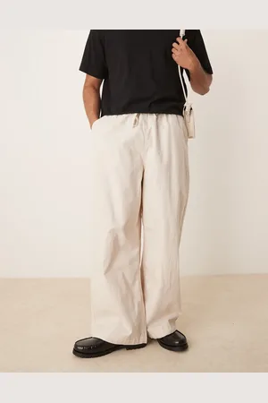 ASOS Linen blend parachute trousers in stone