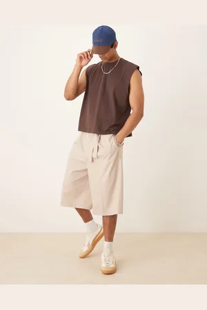 ASOS Oversized bermuda short with belt in beige