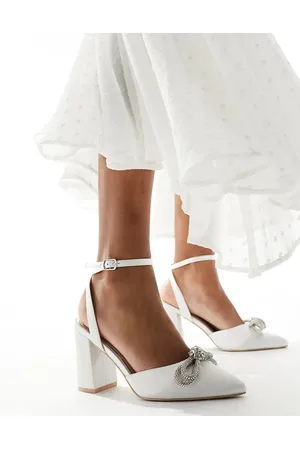 Be Mine Bridal diamante bow mid heel shoes in ivory