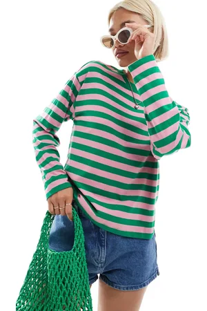Monki Long sleeve top in pink and green stripes
