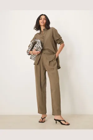 ASOS Tab detail tapered trousers co-ord in khaki